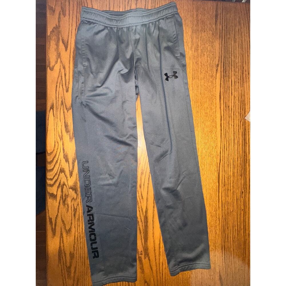 Under Armour Boys L Sweatpants Dark Gray Loose Fit Logo Elastic Waist Pockets